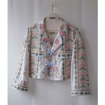 Thopavenoir Women's 2 Piece Floral/Stripe Print Pajamas Sets Long Sleeve Tie Front Shirt + Wide Leg Shorts Outfits Sleepwear (White, L)