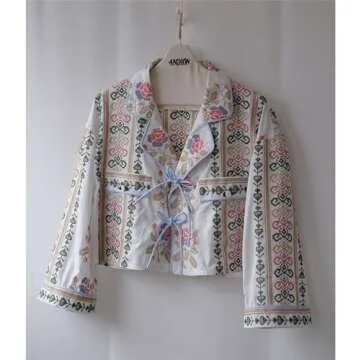 Thopavenoir Women's 2 Piece Floral/Stripe Print Pajamas Sets Long Sleeve Tie Front Shirt + Wide Leg Shorts Outfits Sleepwear (White, L)