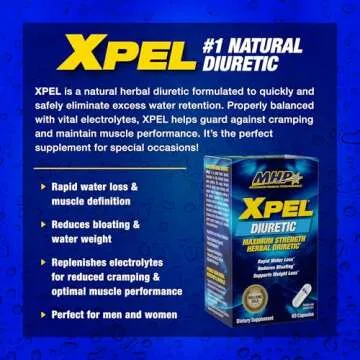 MHP Xpel Maximum Strength Diuretic Water Pills, for Water Retention Relief, Weight loss Support, with Vitamin B-6 Potassium Dandelion Root, 80 Capsules
