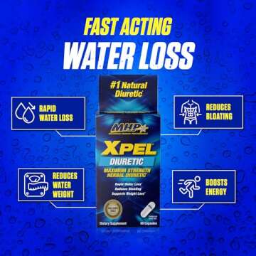 MHP Xpel Maximum Strength Diuretic Water Pills, for Water Retention Relief, Weight loss Support, with Vitamin B-6 Potassium Dandelion Root, 80 Capsules