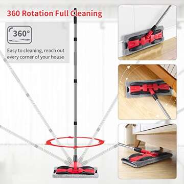 MEXERRIS Microfiber Floor Mop For Hardwood Cleaning - 360 Rotating Dust Wet Mop With Aluminum Extend...