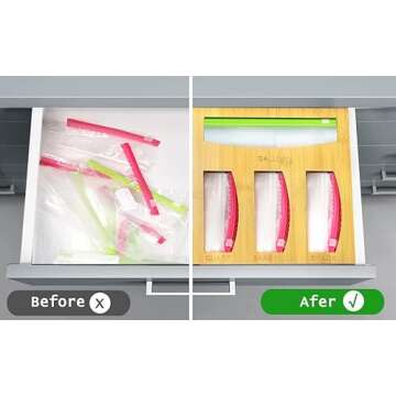 Hoeapzl Food Bag Storage Organizer For Kitchen Drawer, Bamboo Baggie Holder,Solimo,Glad,Hefty For Gallon, Quart, Sandwich And Snack Variety Size Bags(1 Box 4 Slots) (1)