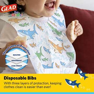 Glad for Kids Sharks Paper Bibs, 30 Count - Disposable Paper Bibs with Cute Sharks Design for Kids -...