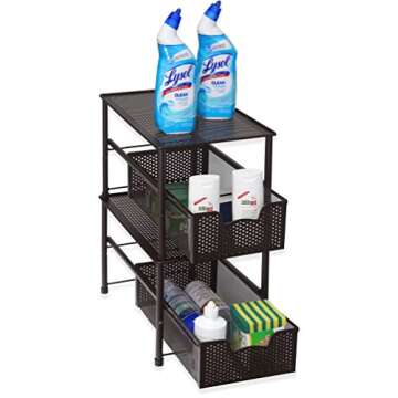 Simple Houseware Stackable Under Sink Cabinet Sliding Basket Organizer Drawer, Bronze