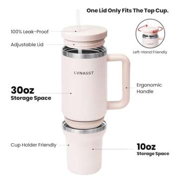 LVNASST Tumbler with Handle and Straw Lid, 2-IN-1 Reusable Coffee Travel Mug Leakproof, Insulated St...