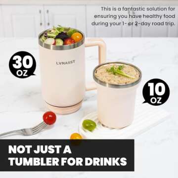 LVNASST Tumbler with Handle and Straw Lid, 2-IN-1 Reusable Coffee Travel Mug Leakproof, Insulated Stainless Steel Water Bottle Cup Holder Friendly, 30 oz Top & 10 oz Bottom, Light Pink