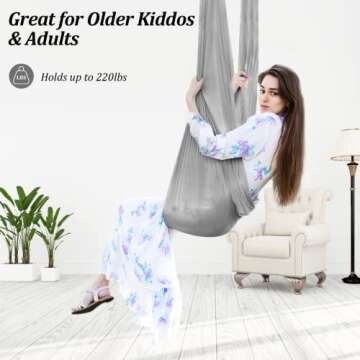 Aokitec Therapy Swing for Kids with Special Needs (Hardware Included) Sensory Swing Snuggle Swing Indoor Adjustable Aerial Yoga for Children with Autism, ADHD, Asperger, Sensory Integration (Gray)