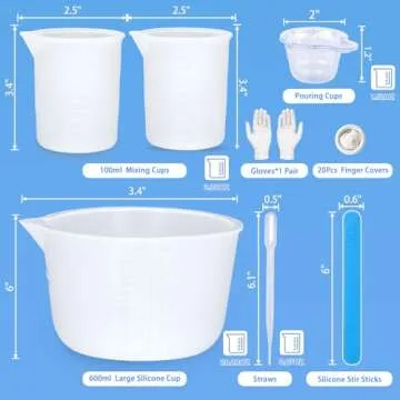LET'S RESIN Silicone Measuring Cups, 600ml/20oz&100ml Thickening&Non-Stick Resin Mixing Cups,Resin Supplies, Easy to Clean,Silicone Stir Sticks,Silicone Cups for Epoxy Resin Mixing