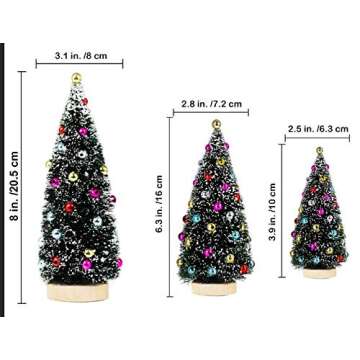 Winlyn 3 Pack Artificial Mini Tabletop Christmas Trees Tiny Frosted Bottle Brush Trees Decorated Sma...