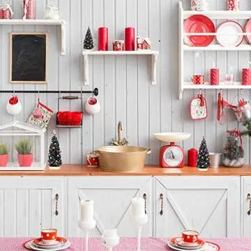 Winlyn 3 Pack Artificial Mini Tabletop Christmas Trees Tiny Frosted Bottle Brush Trees Decorated Small Sisal Trees with White Snow and Colorful Beads Winter Holiday Miniature Décor Assorted Sizes