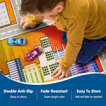 Booooom Jackson Kids Car Rug Play Mat 60x32 inches,Car Mat for Kids Toy Cars,Car Rug,Non Slip Kids Rug for Bedroom Boys Playroom,Kids Play Rug for Cars Trucks,Fun Area Rug,Around City Town Play Carpet