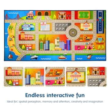 Booooom Jackson Kids Car Rug Play Mat 60x32 inches,Car Mat for Kids Toy Cars,Car Rug,Non Slip Kids Rug for Bedroom Boys Playroom,Kids Play Rug for Cars Trucks,Fun Area Rug,Around City Town Play Carpet