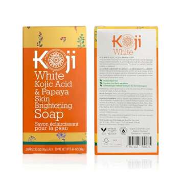 Koji White Kojic Acid & Papaya Skin Brightening Soap, Exfoliating Facial Bar, Radiant Skin, Rejuvenates, Moisturizer, Even Tone Cleansing Bar with Hyaluronic Acid, Vegan Soap, 2.82 oz (2 Bars)