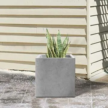 Kante 16 Inch Square Concrete Planter for Outdoor Indoor Home Patio Garden, Large Plant Pot with Drainage Hole and Rubber Plug, Natural Concrete