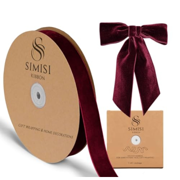 Burgundy Velvet Ribbon 1'' 25 Yards for Christmas Tree, Gift Wrapping, Flower Bouquet, Wreath Decora...