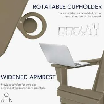 ABCPATIO Plastic Adirondack Chair - Rocking Adirondack Chairs with Cup Holder, Weather Resistant Seating for Patio, Porch, Deck, Pool, Garden, Backyard(Seat Width 21.6", Light Brown)