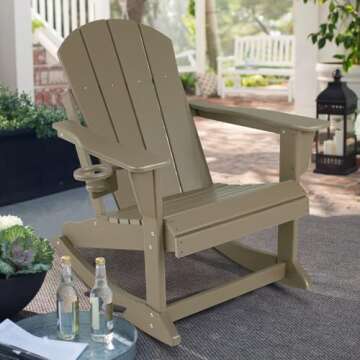 ABCPATIO Plastic Adirondack Chair - Rocking Adirondack Chairs with Cup Holder, Weather Resistant Seating for Patio, Porch, Deck, Pool, Garden, Backyard(Seat Width 21.6", Light Brown)