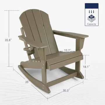 ABCPATIO Plastic Adirondack Chair - Rocking Adirondack Chairs with Cup Holder, Weather Resistant Seating for Patio, Porch, Deck, Pool, Garden, Backyard(Seat Width 21.6", Light Brown)