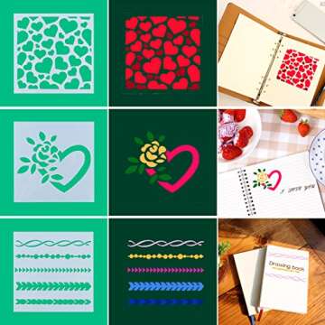 Swpeet 25Pcs Mixed Pattern Hollow Out Painting Stencils Kit, Plastic Planner Stencils Square Shape Journal Stencil for Bullet Journal Painting Craft/Journal/Notebook/Diary/Scrapbook DIY