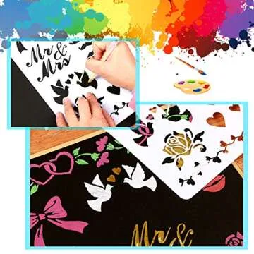 Swpeet 25Pcs Mixed Pattern Hollow Out Painting Stencils Kit, Plastic Planner Stencils Square Shape Journal Stencil for Bullet Journal Painting Craft/Journal/Notebook/Diary/Scrapbook DIY
