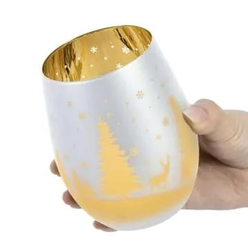 Modern Brass Tone Stemless Holiday Wine Glasses Set of 4