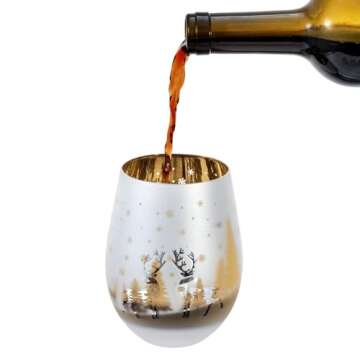 Modern Brass Tone Stemless Holiday Wine Glasses Set of 4