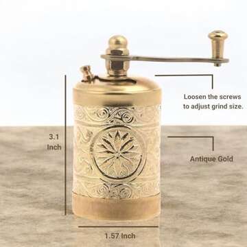 LaModaHome Vintage Mini Antique Copper Grinder for Coffee, Spices, Herbs - Manual Kitchen Accessory