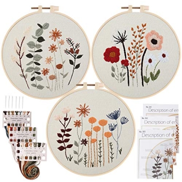 Uphome 3 Pack Beginner Embroidery Kit for Easy Creative Projects