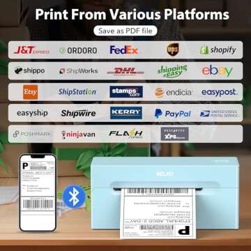 Nelko Bluetooth Thermal Shipping Label Printer, Wireless 4x6 Shipping Label Printer for Shipping Packages, Support Android, iPhone and Windows, Widely Used for Amazon (Blue) 1 Pack