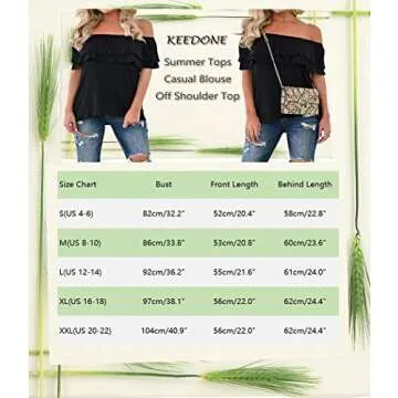 KEEDONE Women's Casual Off Shoulder Ruffle Tops Short Sleeve T Shirts Loose Summer Blouses Shirt Black