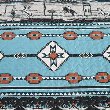 Chezmoi Collection Boone 3-Piece Southwestern Cowboys Rodeo Quilt Set King - Multicolor Blue Brown Beige Clay Printed Microfiber Lightweight Bedspread Set for All Season