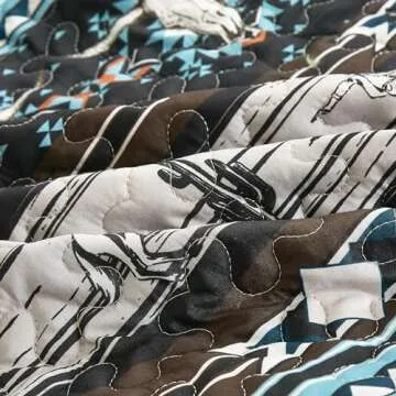 Chezmoi Collection Boone 3-Piece Southwestern Cowboys Rodeo Quilt Set King - Multicolor Blue Brown Beige Clay Printed Microfiber Lightweight Bedspread Set for All Season
