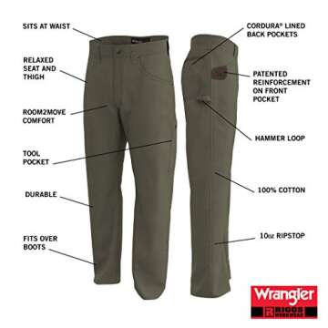 Wrangler Riggs Workwear mens Ripstop Carpenter jeans, Dark Khaki, 40W x 34L US