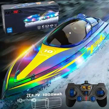 Waterproof RC Boat with LED Lights for Kids & Adults