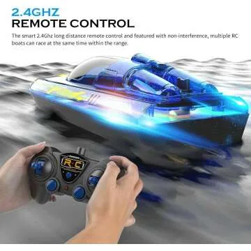 Waterproof RC Boat with LED Lights for Kids & Adults