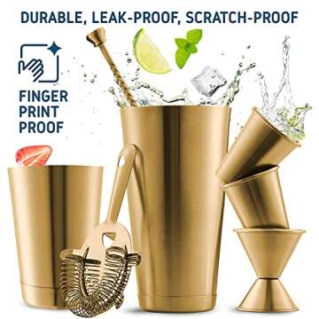 Bar Set Cocktail Shaker Set, Stainless Steel Mixology Bartender Kit, 16 Piece Cocktail Kit, Gold Cocktail Set, Bar Tools: 30oz Martini Shaker, Muddler, Bar Kit Cocktail Book, Jigger and Pourers