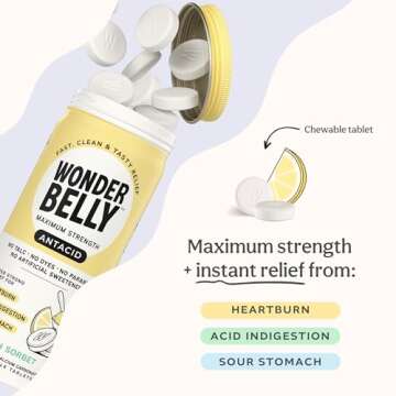 Wonderbelly Antacid, Effective Heartburn and Instant Acid Indigestion Relief, Extra Strength Chewabl...