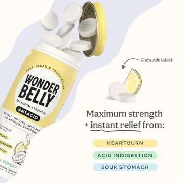 Wonderbelly Antacid, Effective Heartburn and Instant Acid Indigestion Relief, Extra Strength Chewabl...