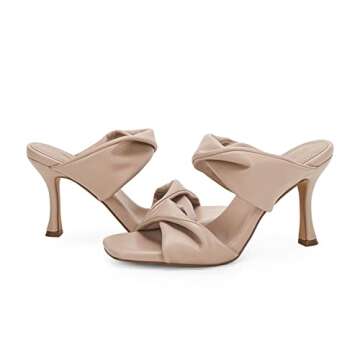 PiePieBuy Womens Square Toe High Heel Stiletto Mules Sandals Slingback Slip On Slipper Shoes (7, Light Khkai, numeric_7)