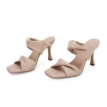 PiePieBuy Womens Square Toe High Heel Stiletto Mules Sandals Slingback Slip On Slipper Shoes (7, Light Khkai, numeric_7)