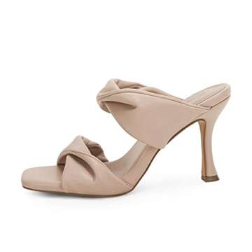 PiePieBuy Womens Square Toe High Heel Stiletto Mules Sandals Slingback Slip On Slipper Shoes (7, Light Khkai, numeric_7)