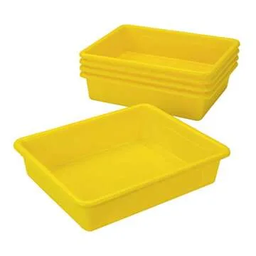 Storex Letter Size Flat Storage Tray – Organizer Bin with Non-Snap Lid for Classroom, Office and Home, Yellow, 5-Pack (62538U05C)