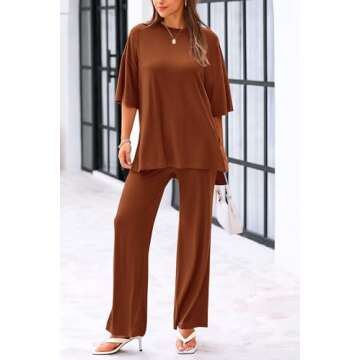 KIRUNDO Casual Two Piece Set for Women - Brown Lounge Outfit