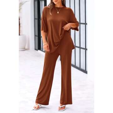 KIRUNDO Casual Two Piece Set for Women - Brown Lounge Outfit