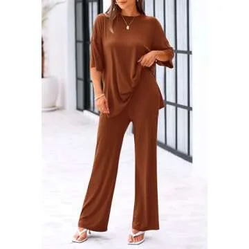KIRUNDO Casual Two Piece Set for Women - Brown Lounge Outfit