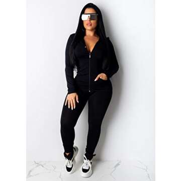 PRETTYGARDEN Women's Two Piece Tracksuit Set Long Sleeve Zipper Hoodie Jacket with Sweatpants Sweatsuit Jogger Workout Set (Black,Large)