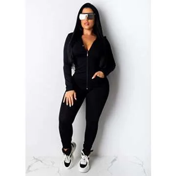 PRETTYGARDEN Women's Two Piece Tracksuit Set Long Sleeve Zipper Hoodie Jacket with Sweatpants Sweatsuit Jogger Workout Set (Black,Large)