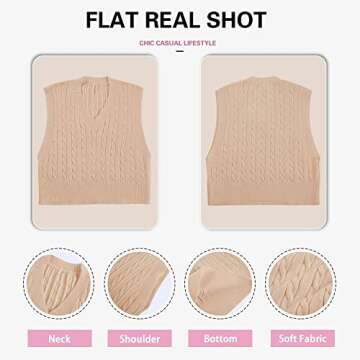 Lailezou Women's V-Neck Knit Sweater Vest Solid Color Argyle Plaid Preppy Style Sleeveless Crop Knit Vest