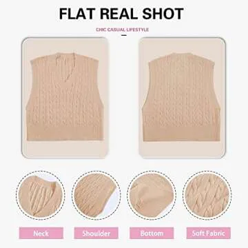 Lailezou Women's V-Neck Knit Sweater Vest Solid Color Argyle Plaid Preppy Style Sleeveless Crop Knit Vest