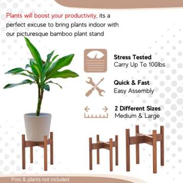 Sona Home Plant Stand Indoor - Medium Brown Adjustable Plant Stand Fits 8 to 12 Inch Pot, Plant Holders Indoor Stand, Mid Century Plant Stand, Flower Stand, Wood Plant Stand, Pot Stand Only